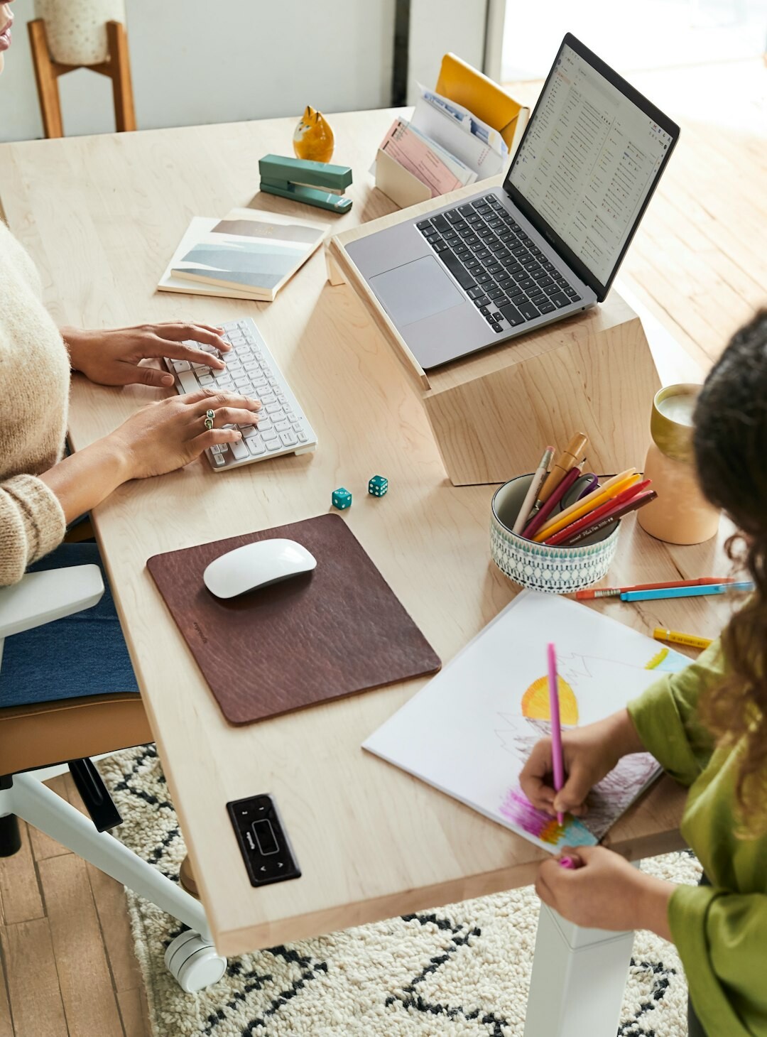 family at home office