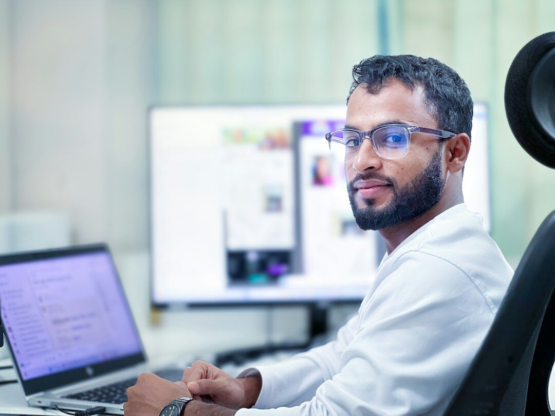 researcher analyzing data on computer